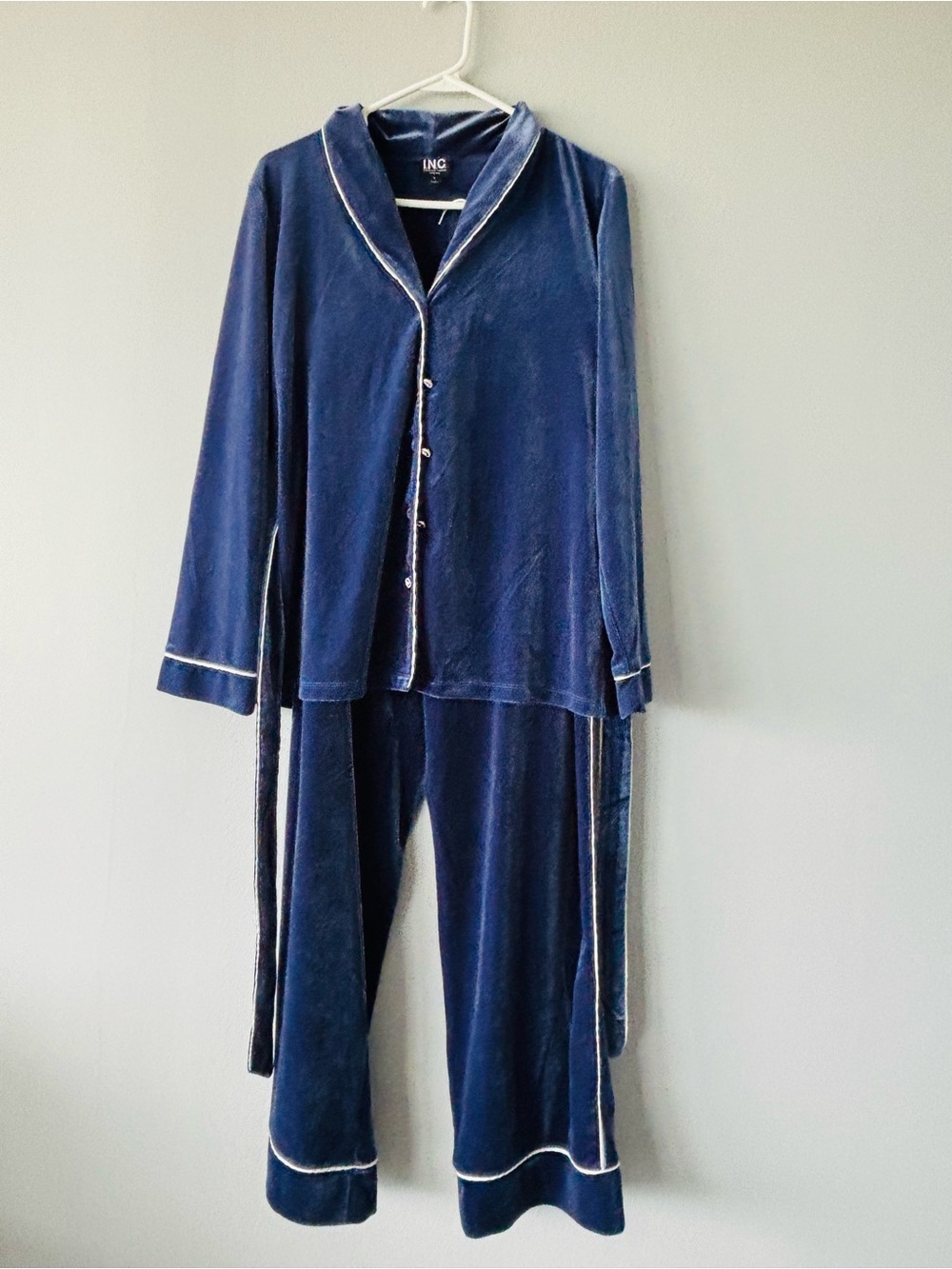 INC International Concepts Deep Navy Velvet Pajama Set with Contrast Trim